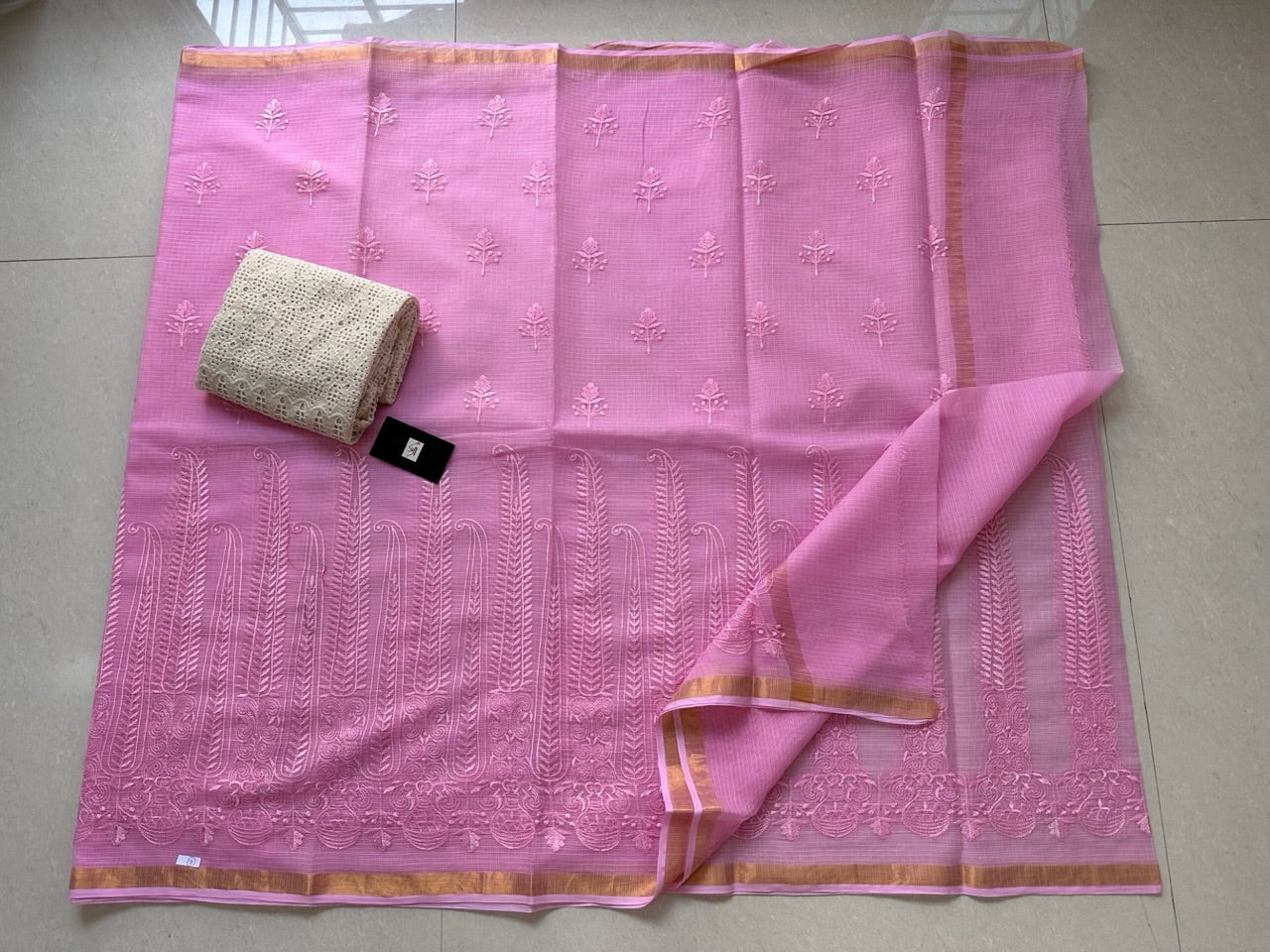 Pure Embroidered Kota Cotton Doria Saree