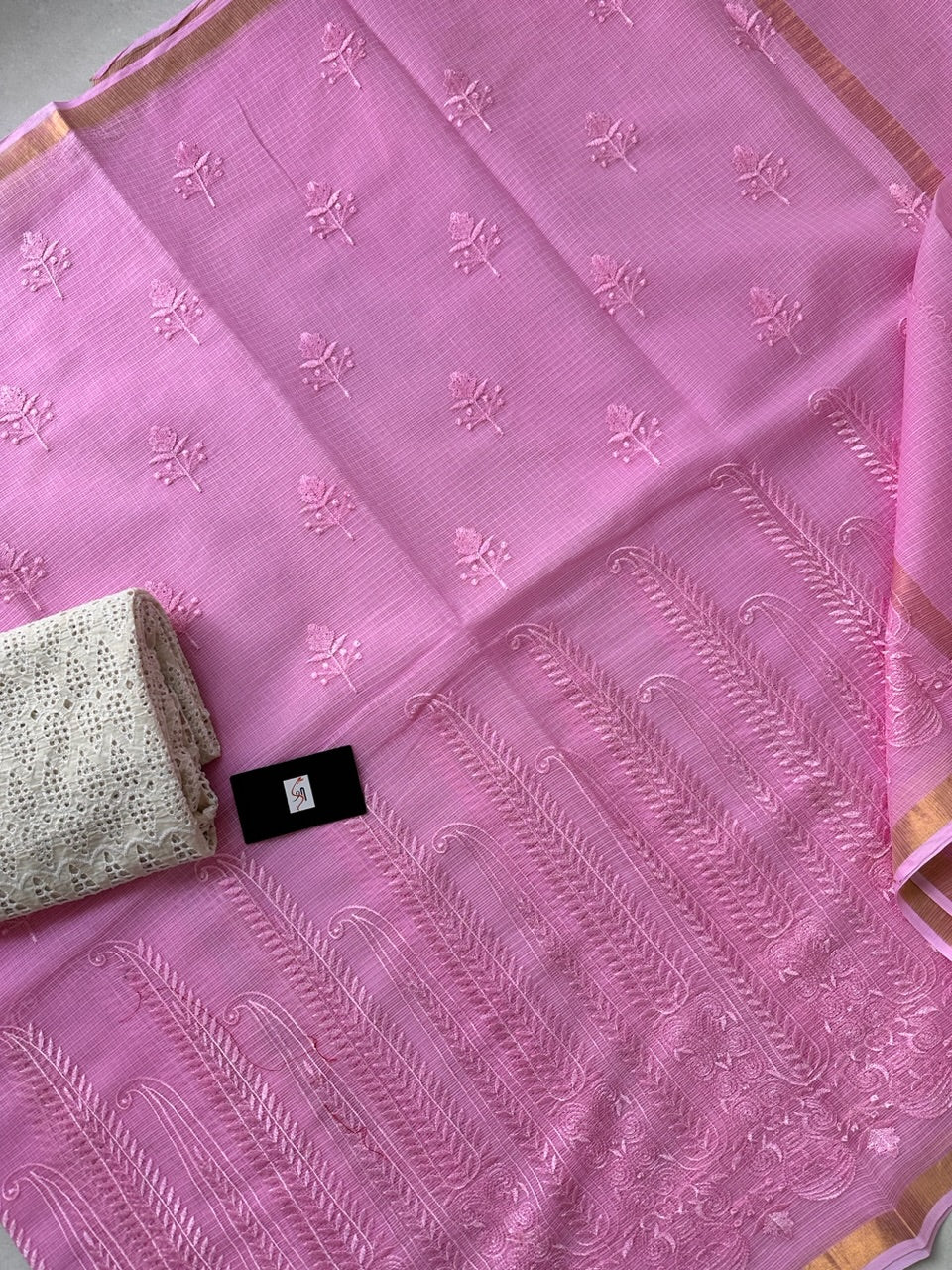 Pure Embroidered Kota Cotton Doria Saree