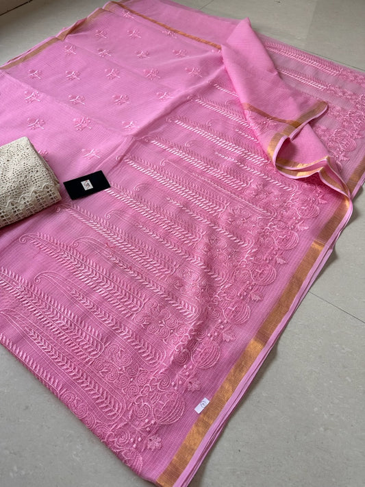 Pure Embroidered Kota Cotton Doria Saree