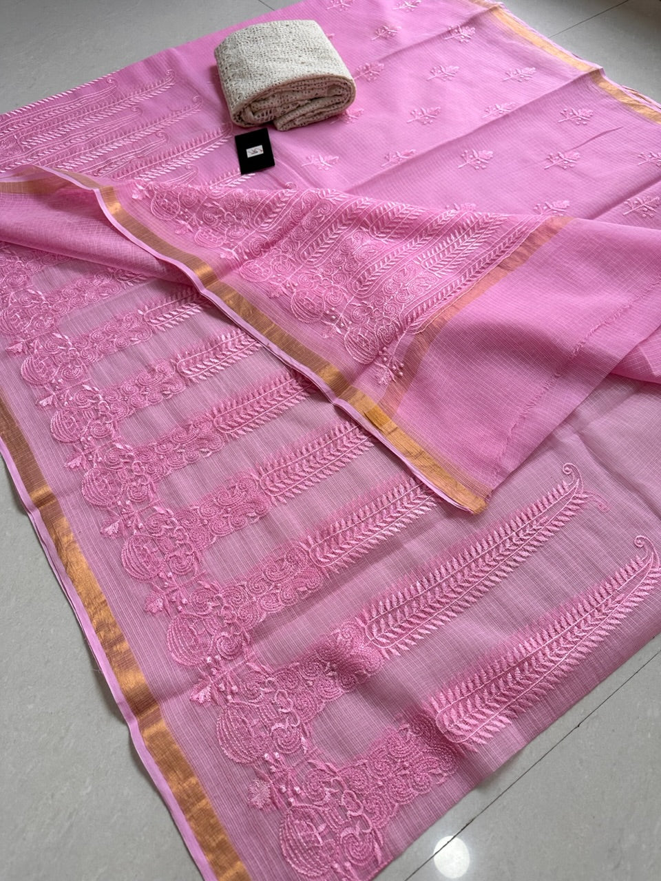 Pure Embroidered Kota Cotton Doria Saree