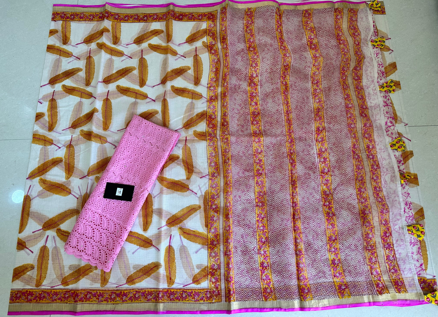 HandBlock Printed Pure Kota Cotton Doria Saree