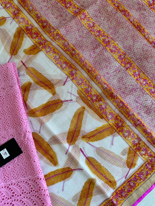 HandBlock Printed Pure Kota Cotton Doria Saree