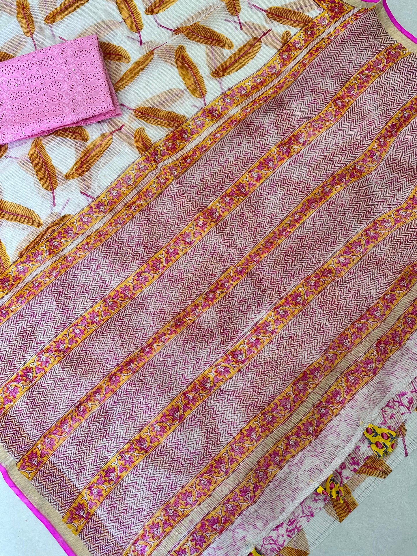 HandBlock Printed Pure Kota Cotton Doria Saree