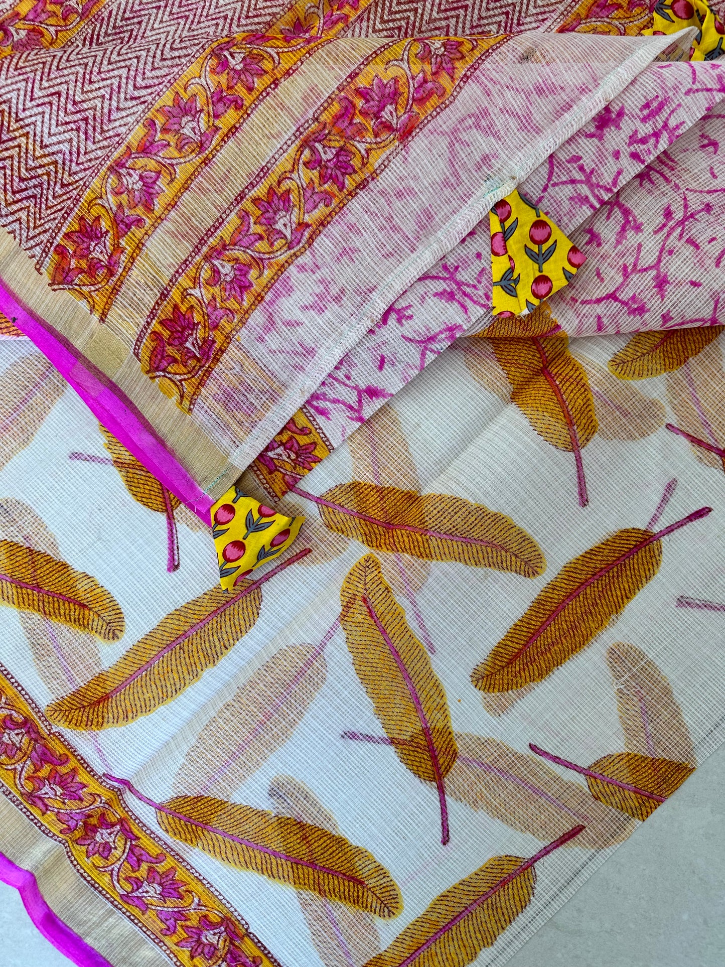 HandBlock Printed Pure Kota Cotton Doria Saree