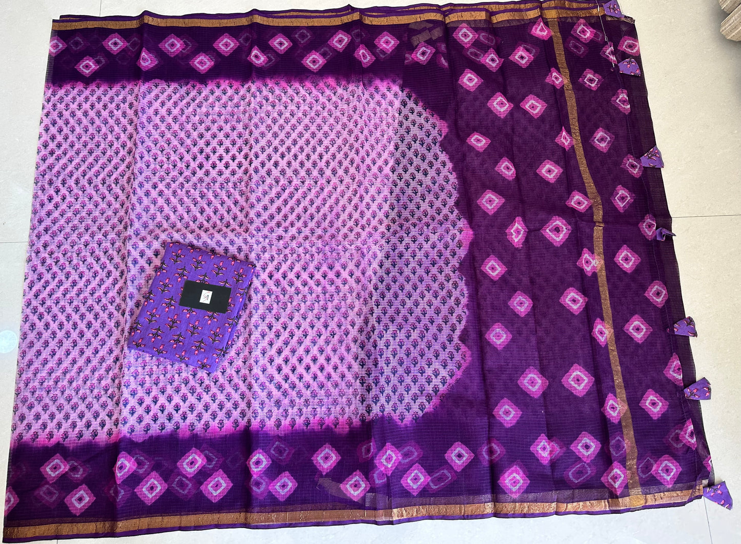 HandBlock Printed Pure Kota Cotton Doria Saree