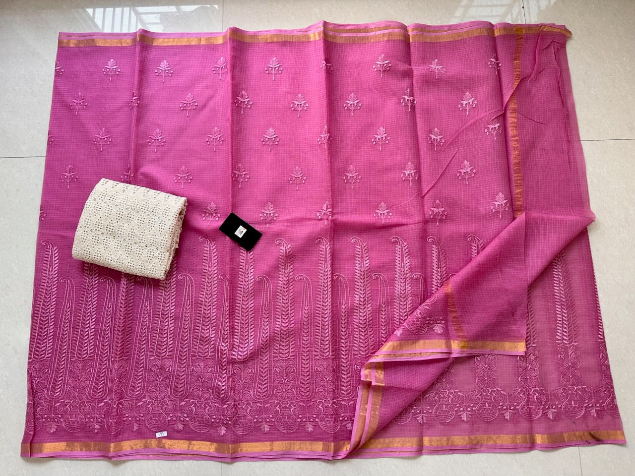 Pure Embroidered Kota Cotton Doria Saree