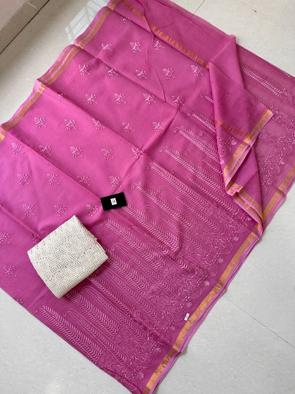 Pure Embroidered Kota Cotton Doria Saree