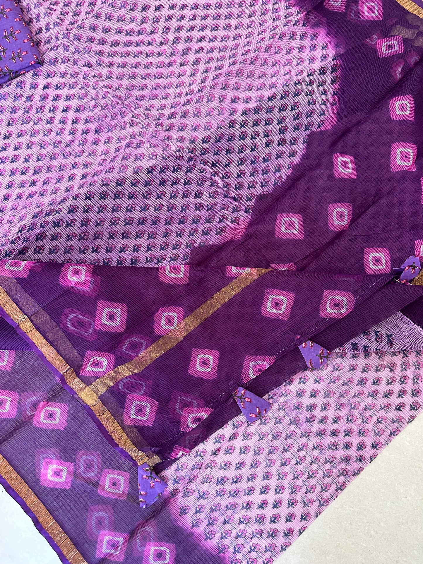 HandBlock Printed Pure Kota Cotton Doria Saree