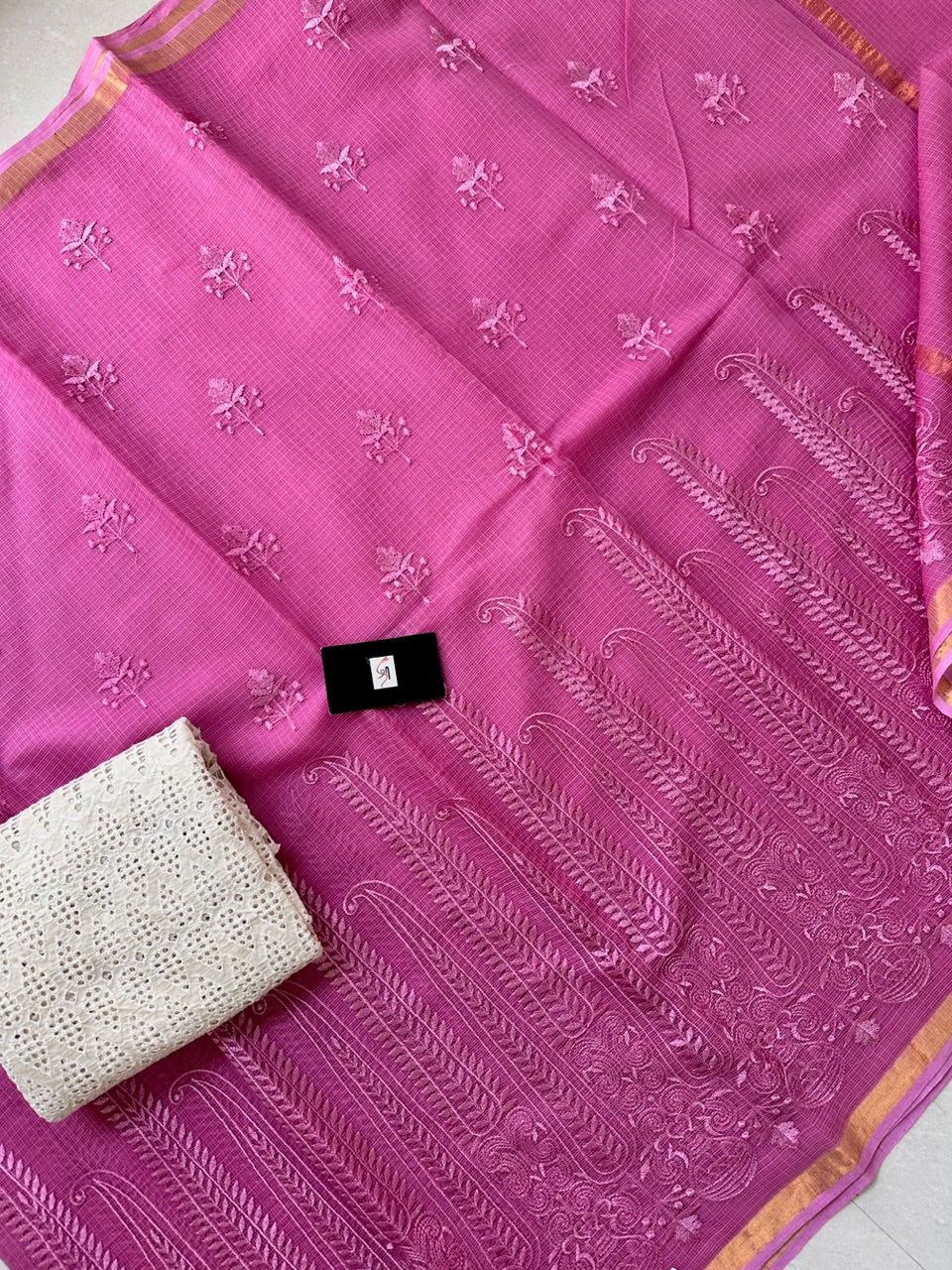 Pure Embroidered Kota Cotton Doria Saree