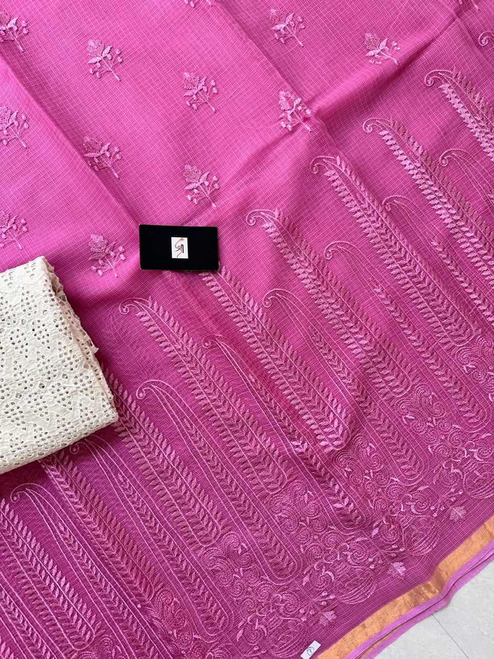 Pure Embroidered Kota Cotton Doria Saree