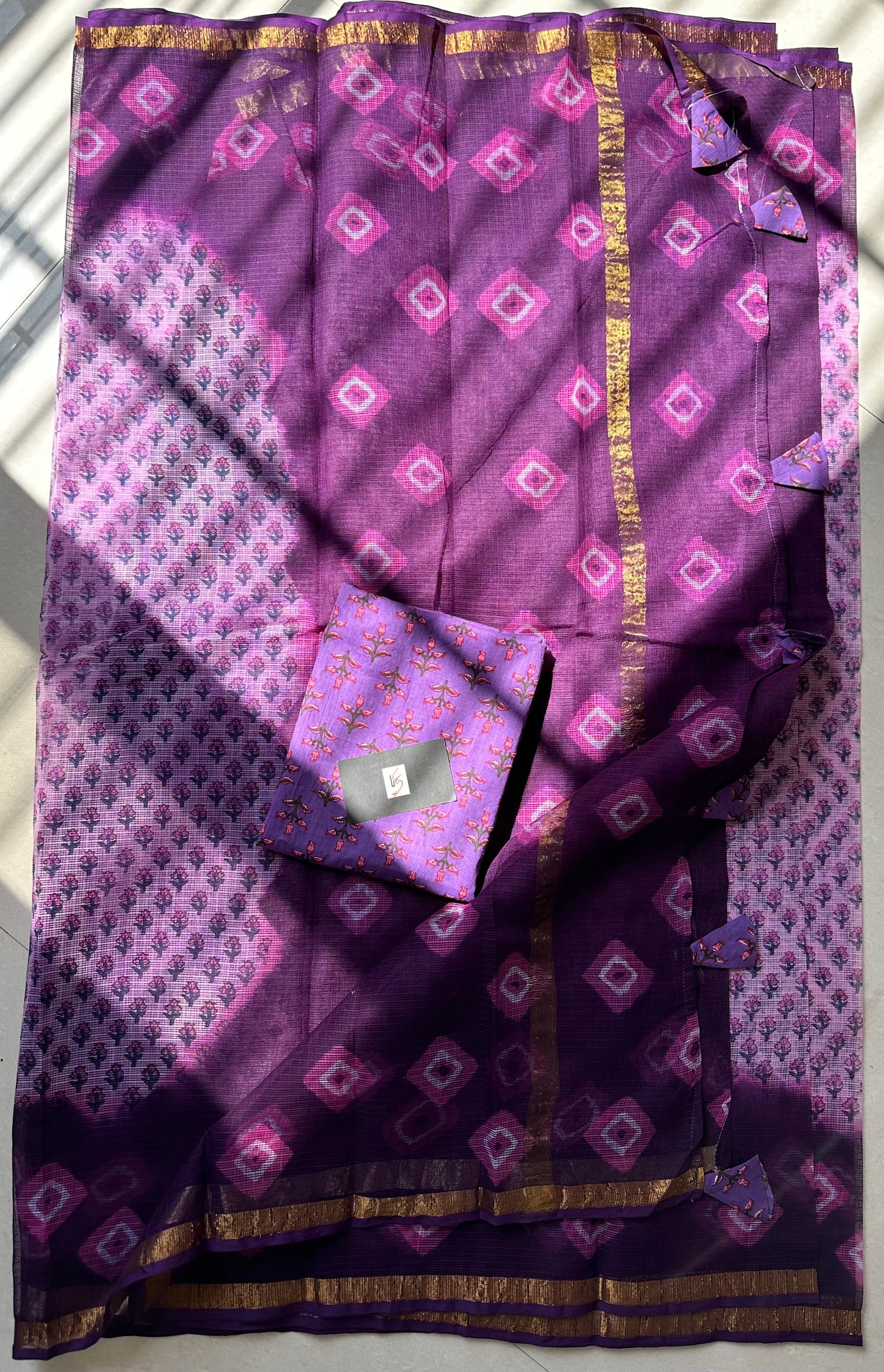 HandBlock Printed Pure Kota Cotton Doria Saree