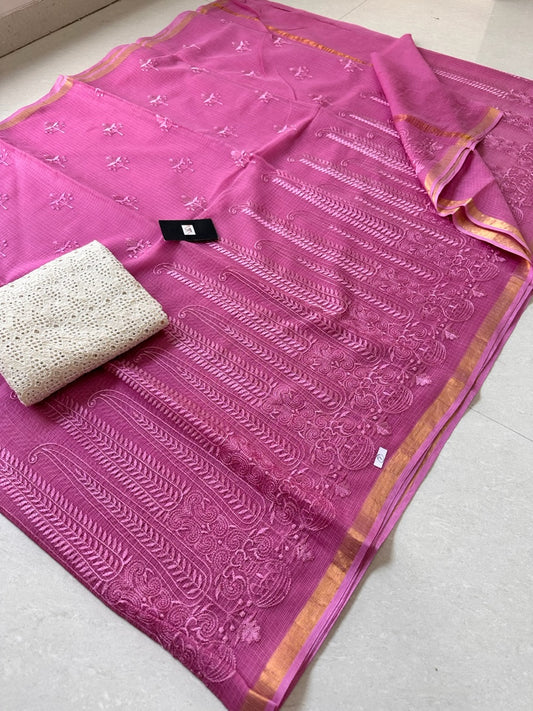 Pure Embroidered Kota Cotton Doria Saree