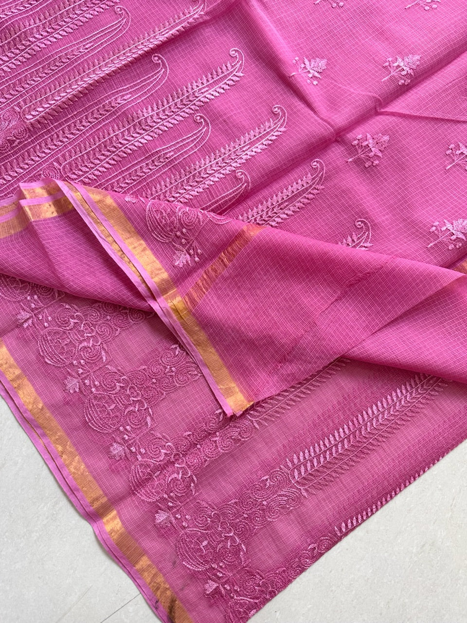 Pure Embroidered Kota Cotton Doria Saree