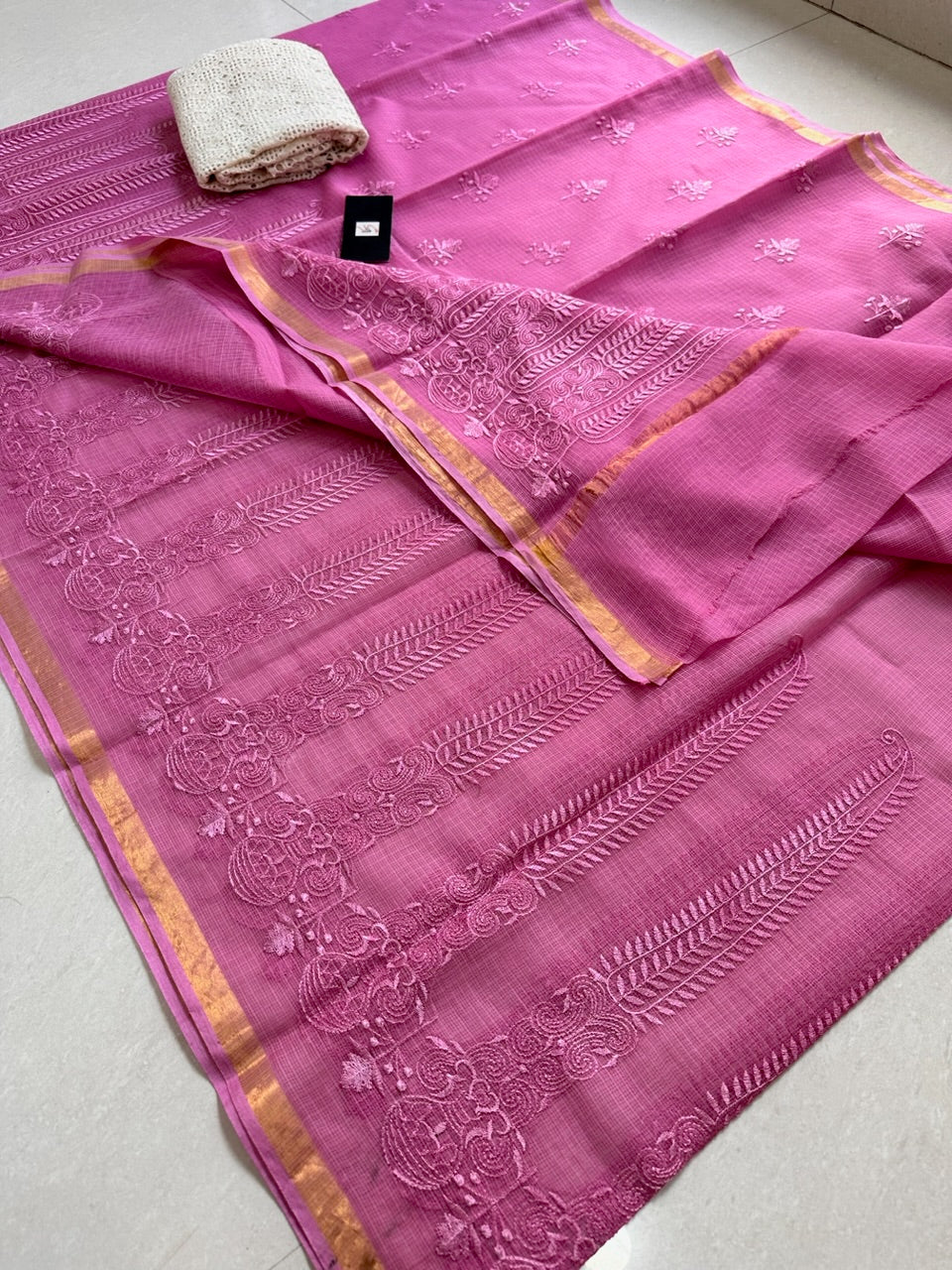 Pure Embroidered Kota Cotton Doria Saree