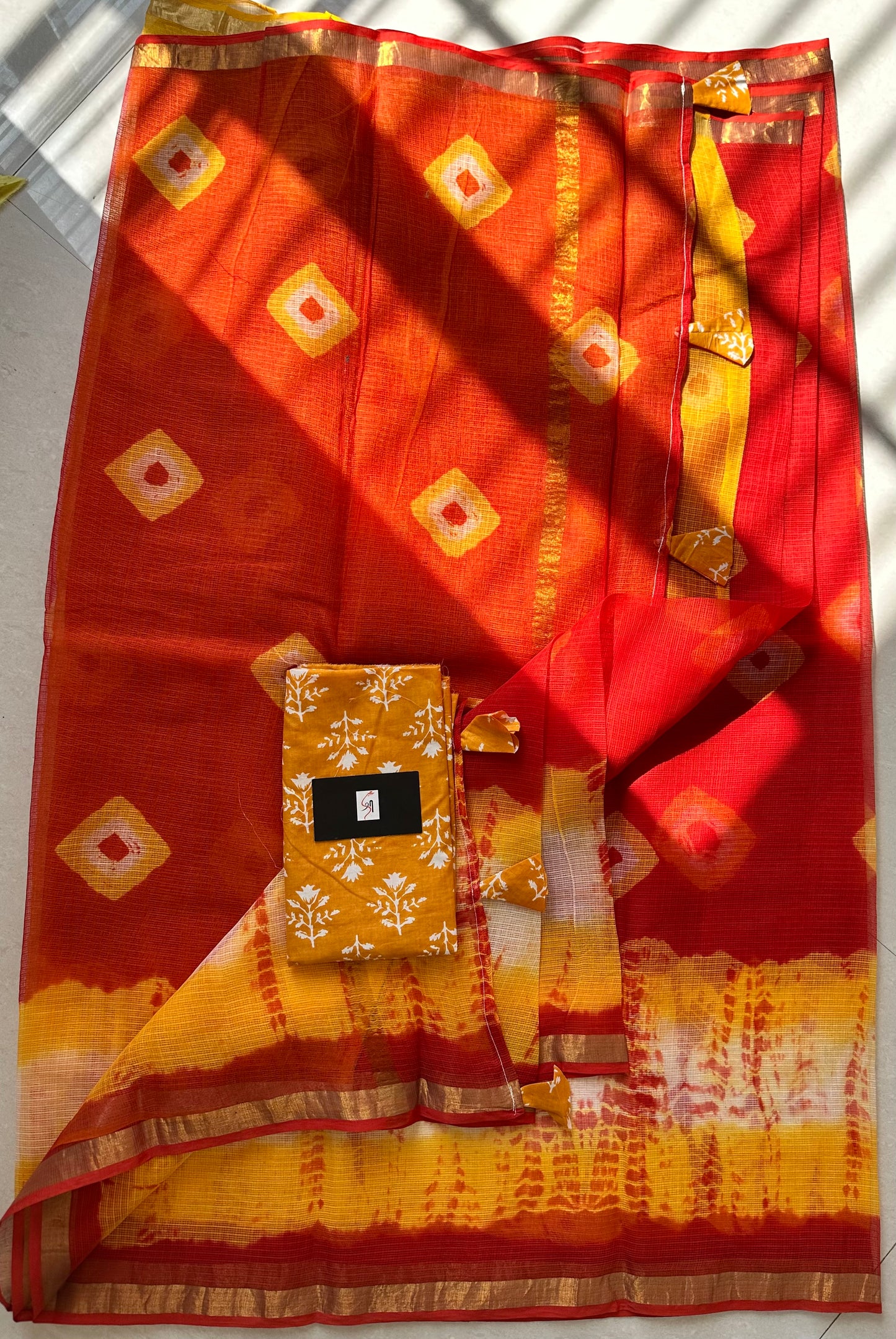 HandBlock Printed Pure Kota Cotton Doria Saree