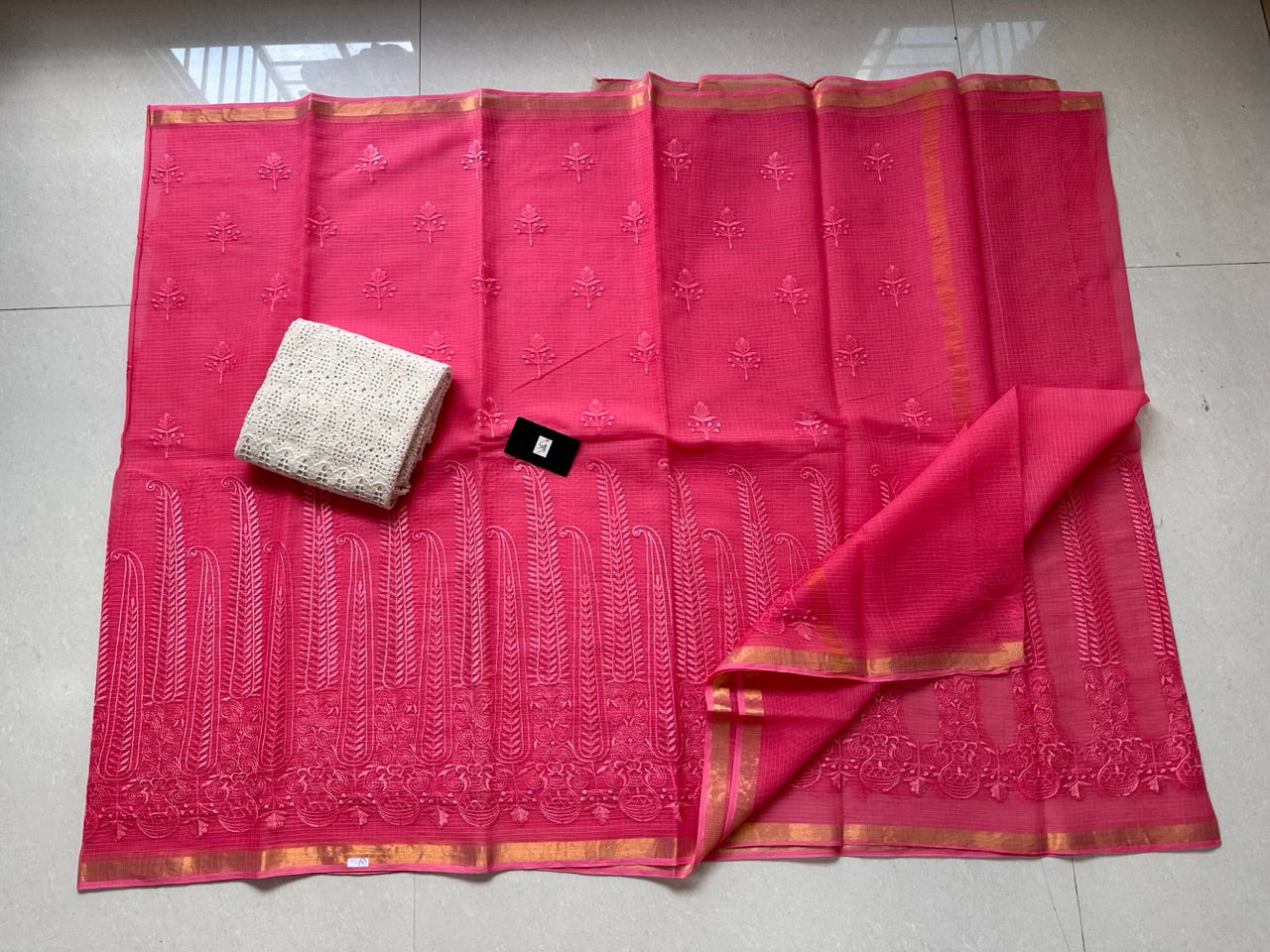 Pure Embroidered Kota Cotton Doria Saree