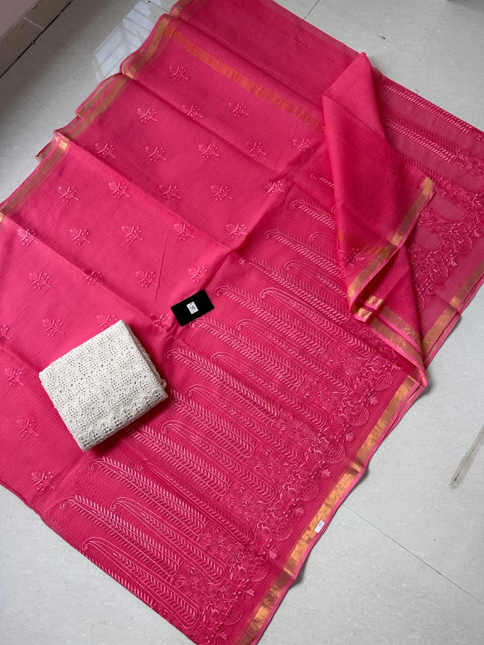 Pure Embroidered Kota Cotton Doria Saree