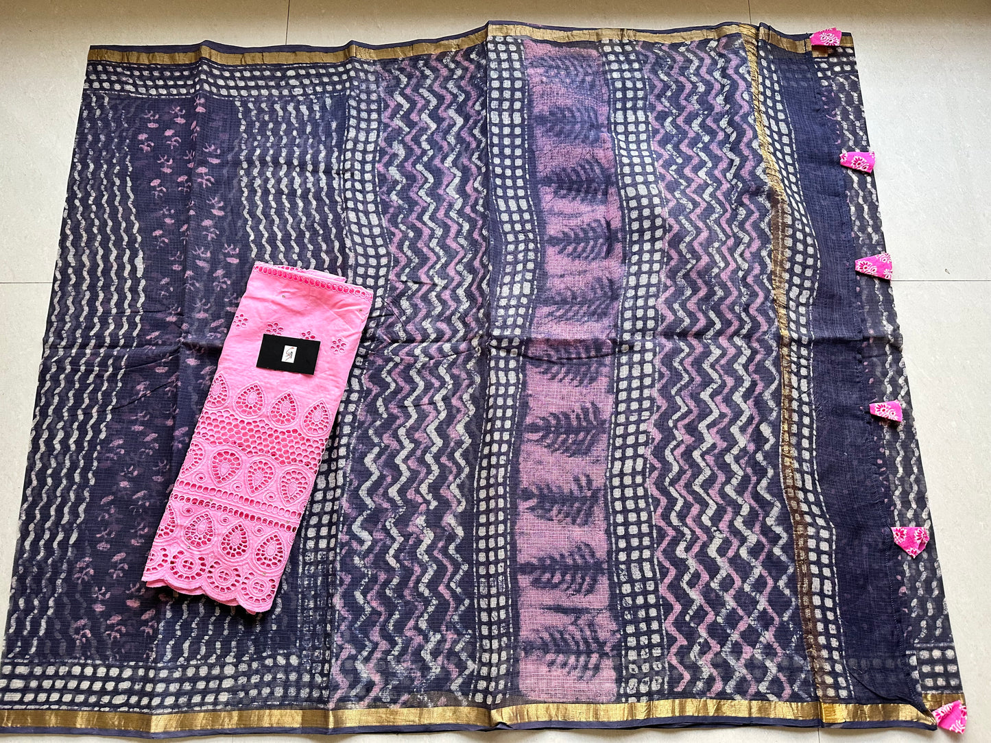 HandBlock Printed Pure Kota Cotton Doria Saree