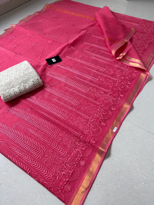 Pure Embroidered Kota Cotton Doria Saree