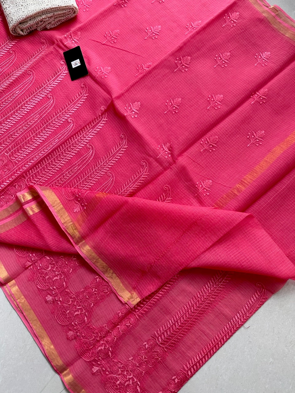 Pure Embroidered Kota Cotton Doria Saree