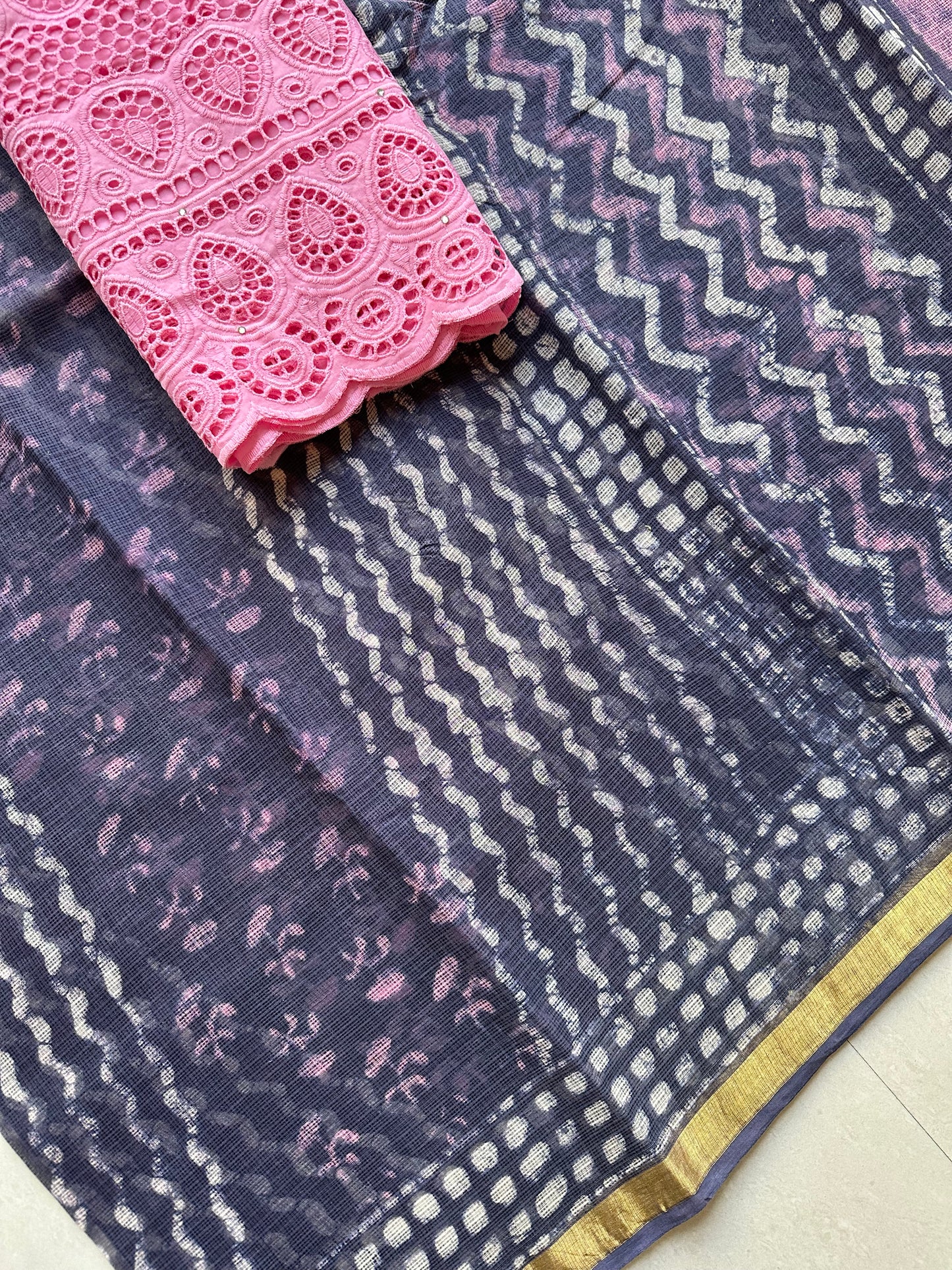 HandBlock Printed Pure Kota Cotton Doria Saree