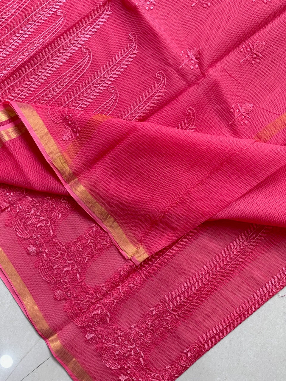 Pure Embroidered Kota Cotton Doria Saree