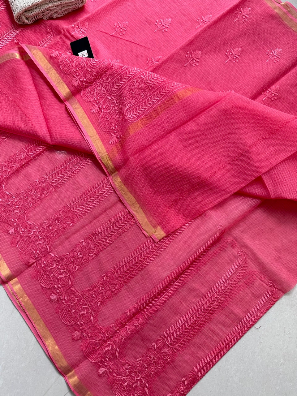 Pure Embroidered Kota Cotton Doria Saree