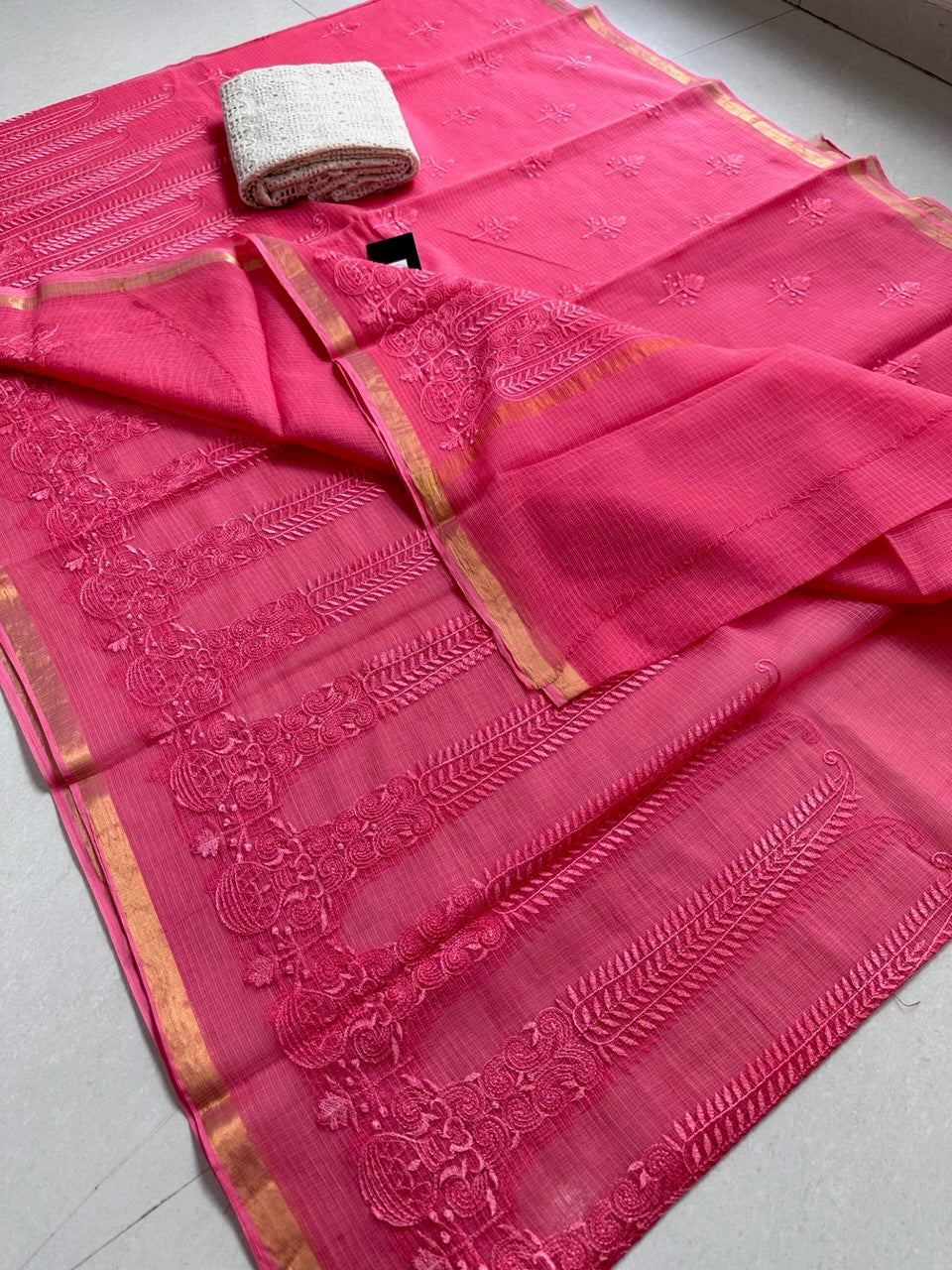 Pure Embroidered Kota Cotton Doria Saree