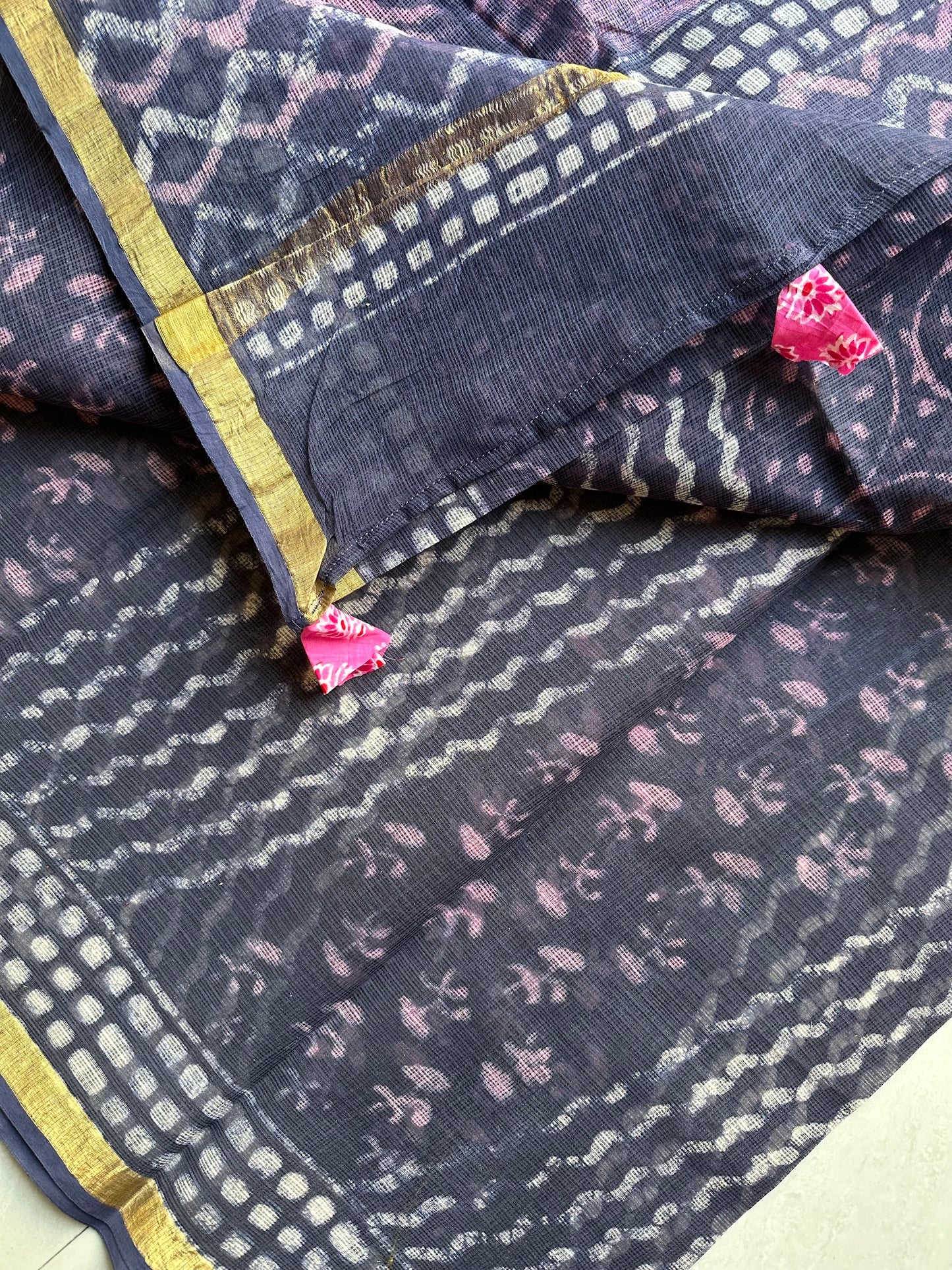 HandBlock Printed Pure Kota Cotton Doria Saree