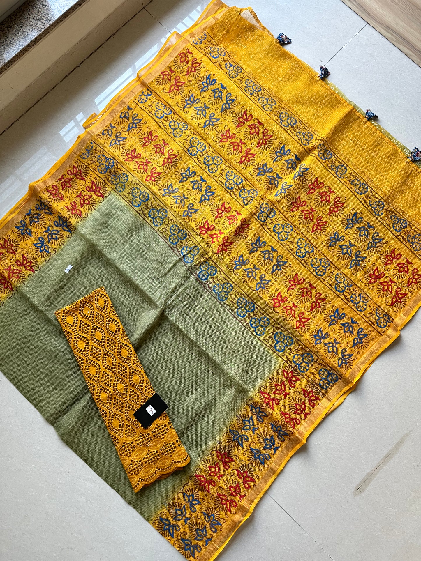 HandBlock Printed Pure Kota Cotton Doria Saree