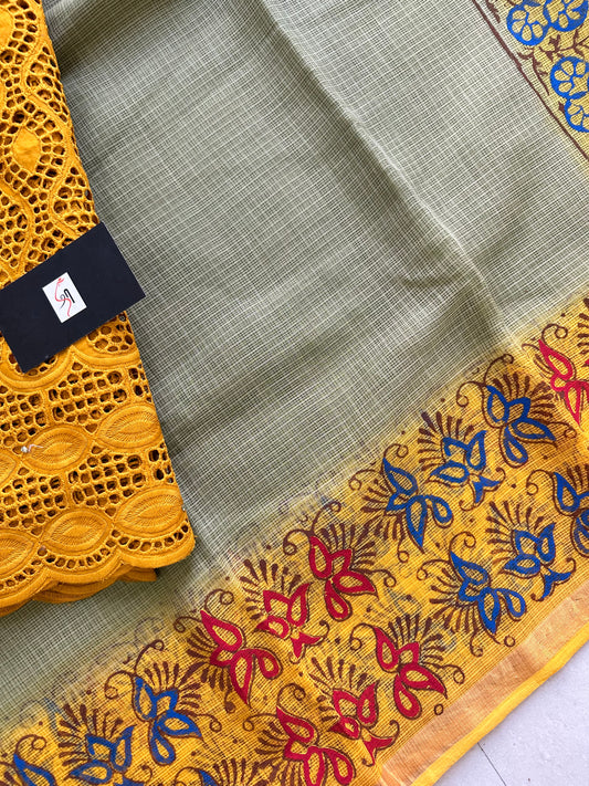 HandBlock Printed Pure Kota Cotton Doria Saree