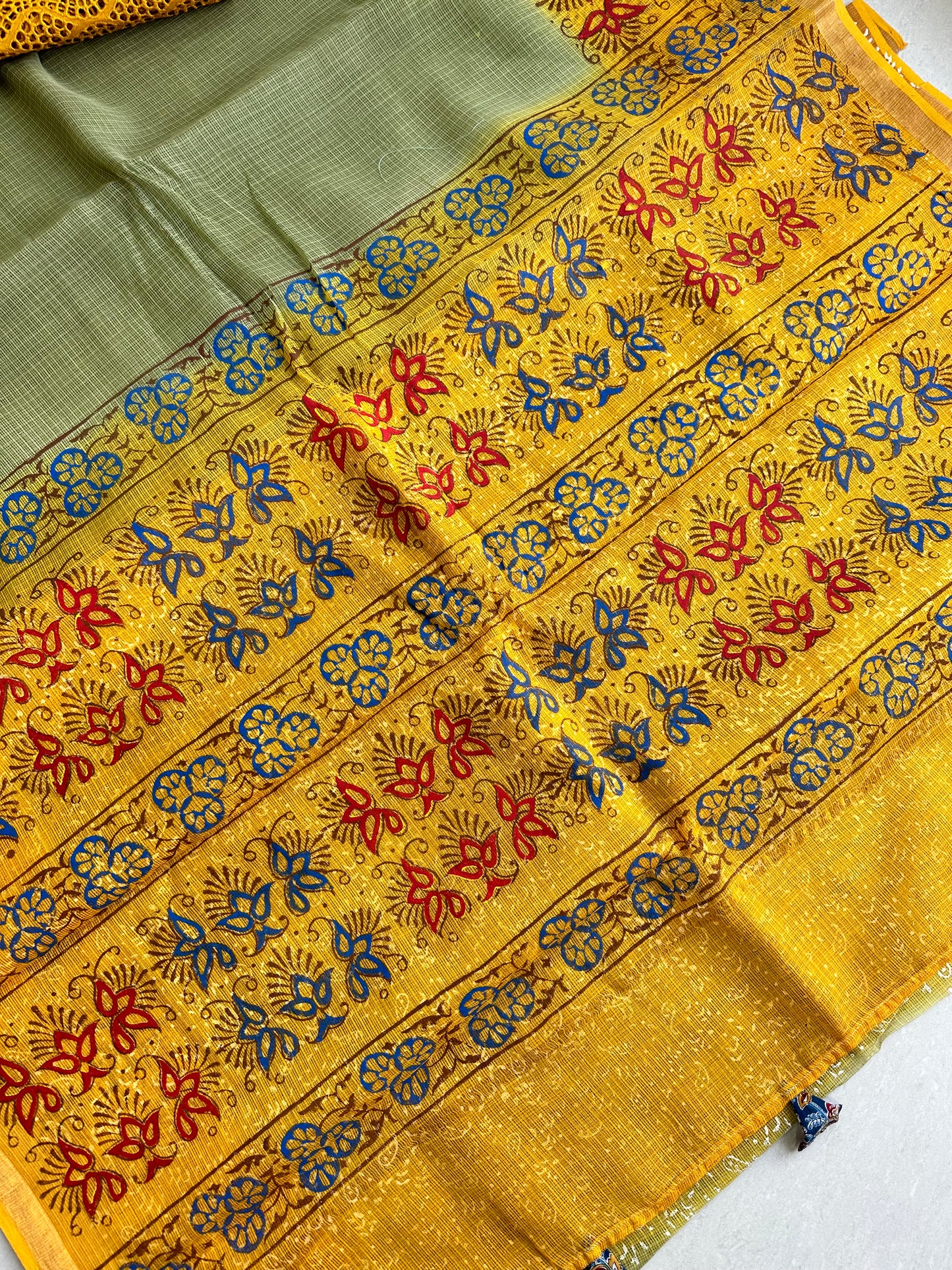 HandBlock Printed Pure Kota Cotton Doria Saree