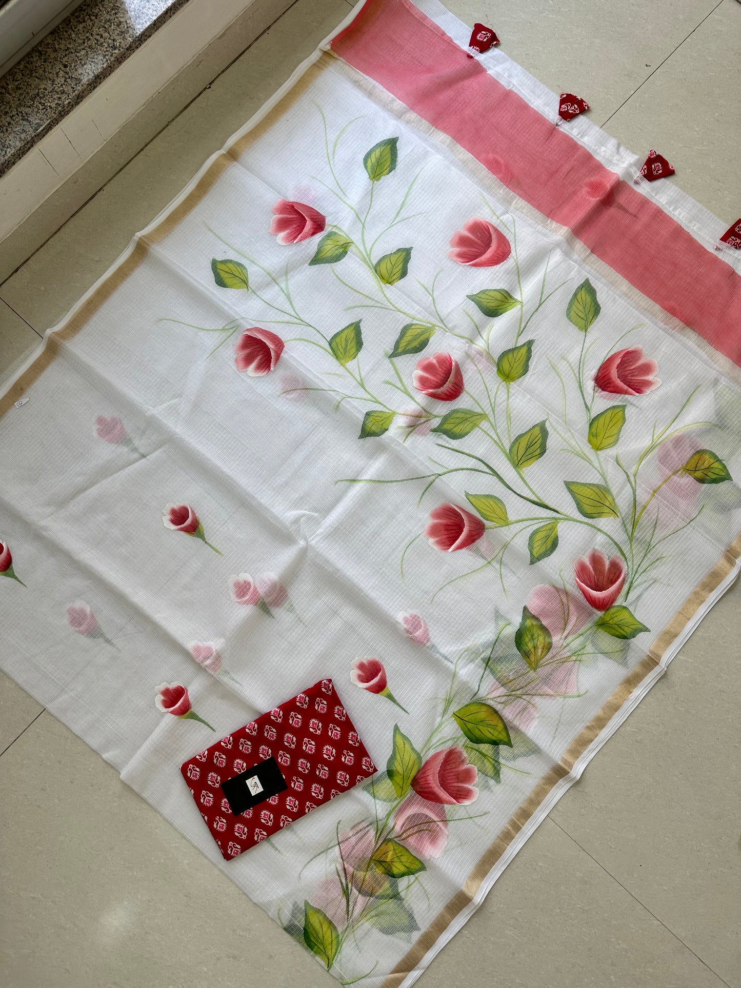 Handpainted Pure Kota Cotton Doria Saree