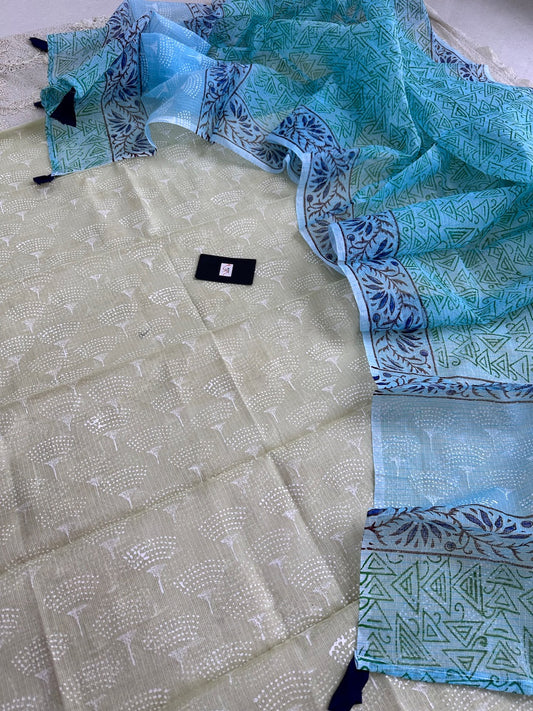 HandBlock Printed Kota Cotton Doria  Top N Dupatta (Suit)