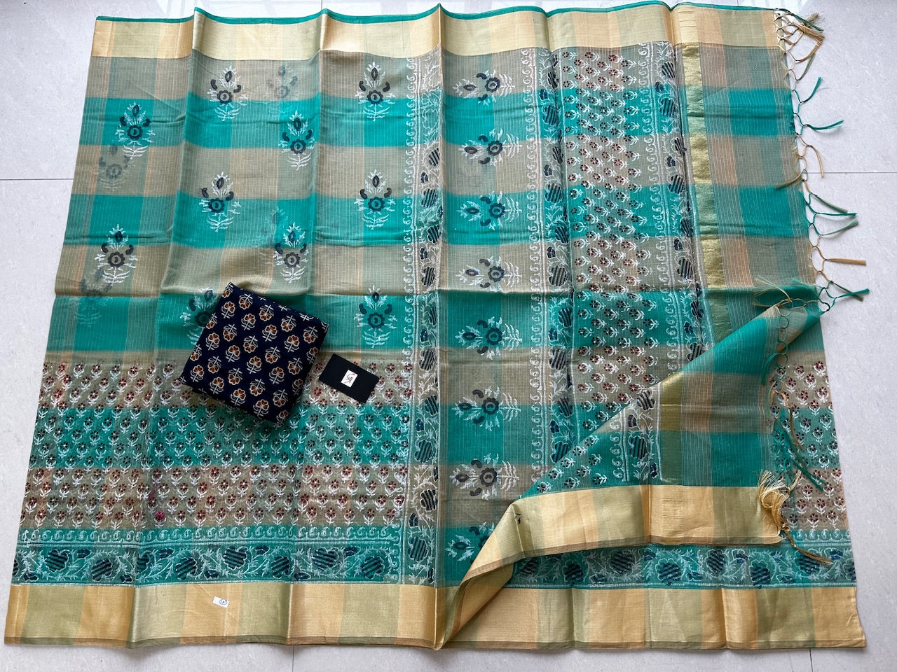 HandBlock Printed Kota Cotton Doria Saree