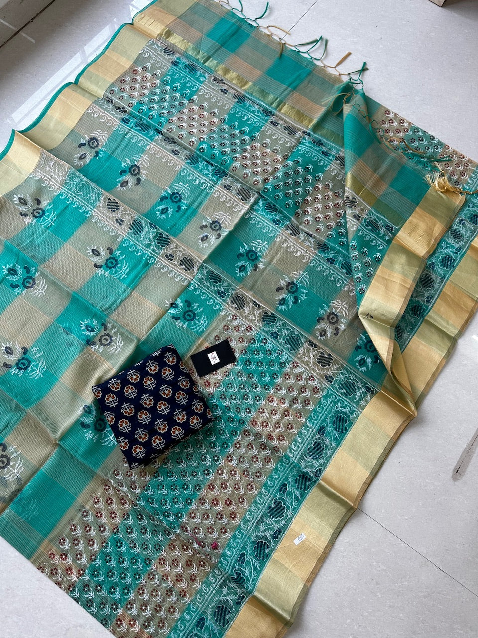 HandBlock Printed Kota Cotton Doria Saree