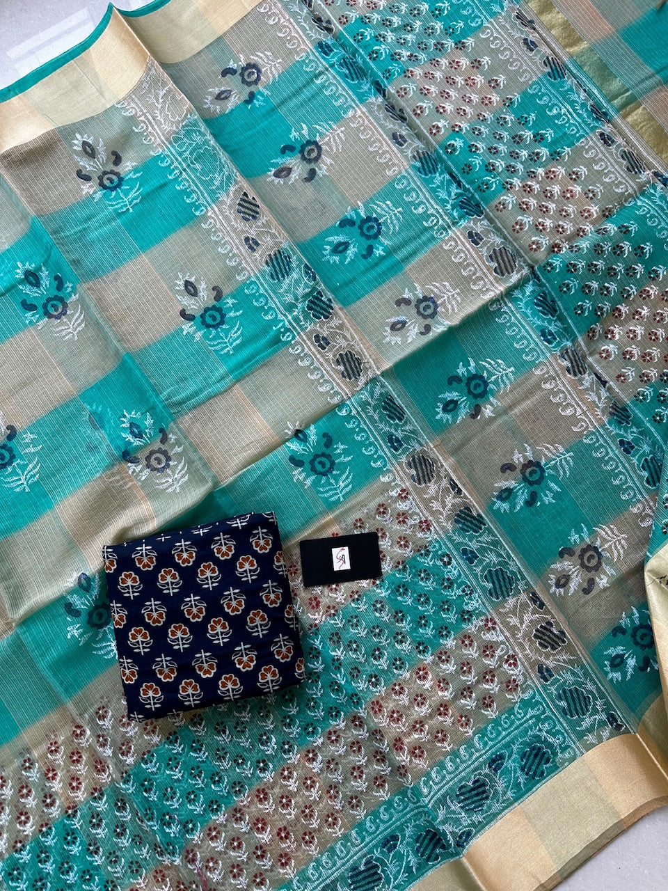 HandBlock Printed Kota Cotton Doria Saree