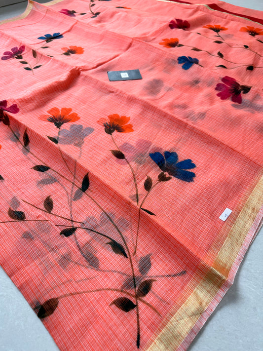 Handpainted Kota Cotton Doria Saree