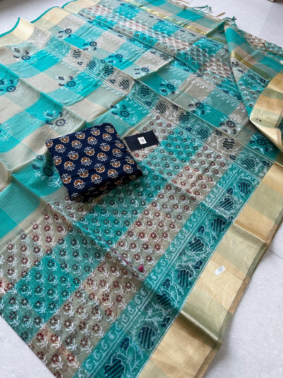 HandBlock Printed Kota Cotton Doria Saree