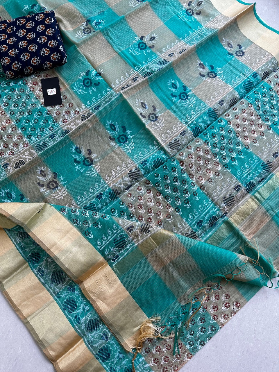 HandBlock Printed Kota Cotton Doria Saree