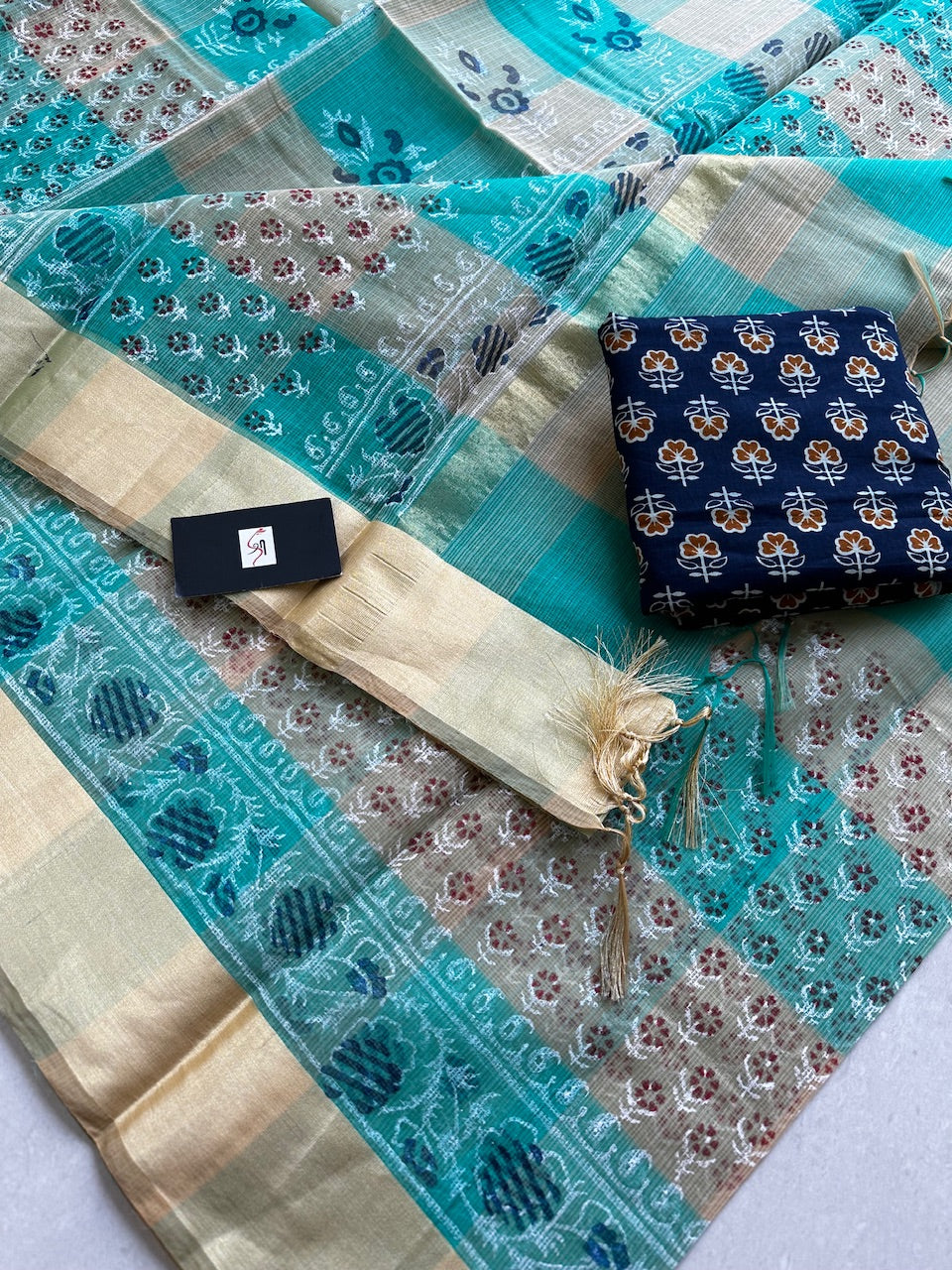 HandBlock Printed Kota Cotton Doria Saree