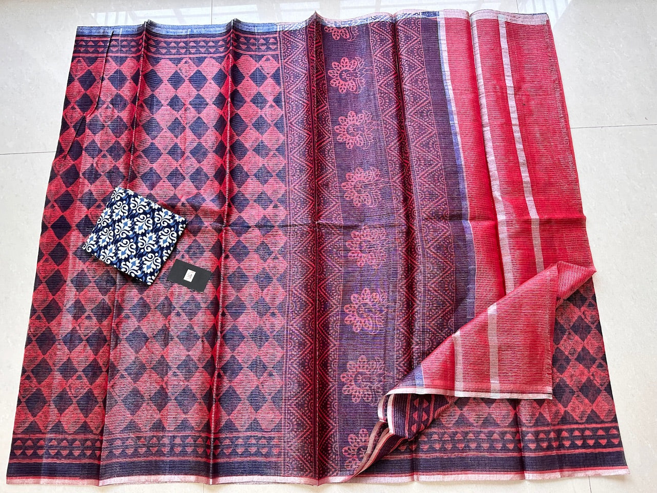 HandBlock Printed Kota Cotton Doria Tissue Saree