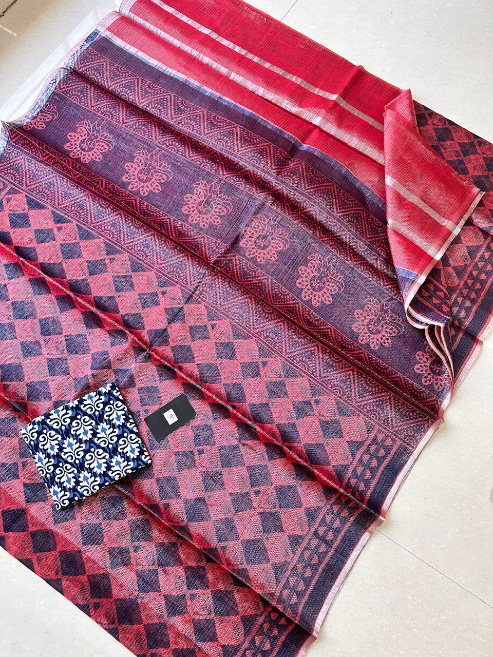 HandBlock Printed Kota Cotton Doria Tissue Saree