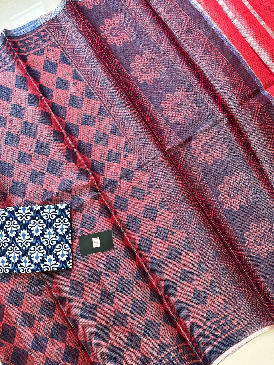 HandBlock Printed Kota Cotton Doria Tissue Saree