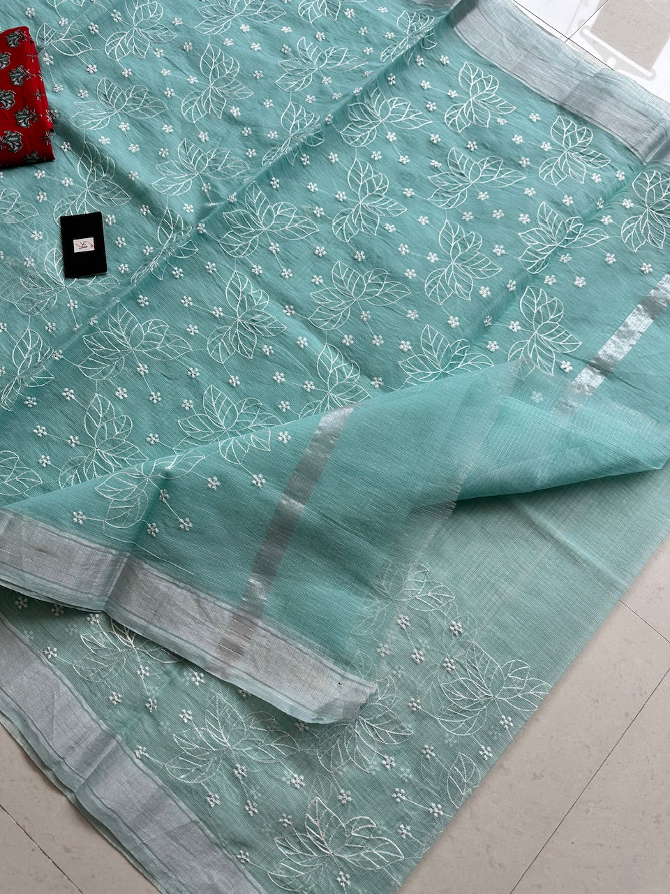 Embroidered Kota Cotton Doria Saree