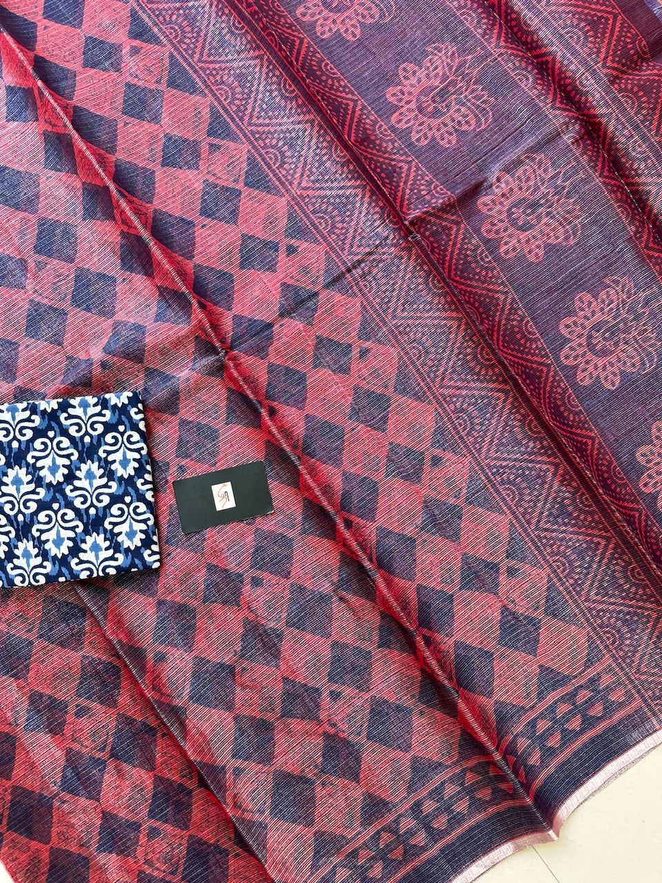 HandBlock Printed Kota Cotton Doria Tissue Saree