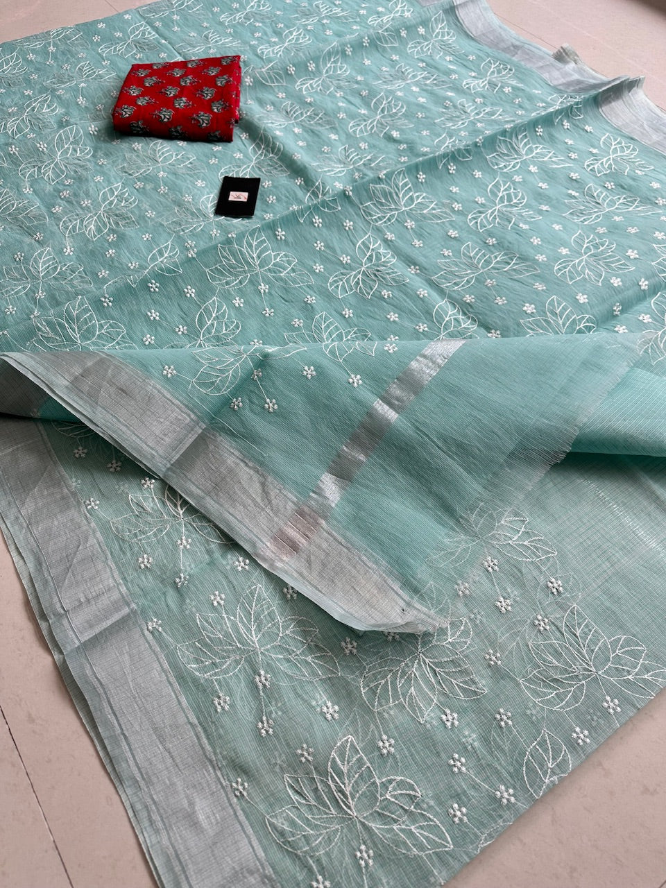 Embroidered Kota Cotton Doria Saree