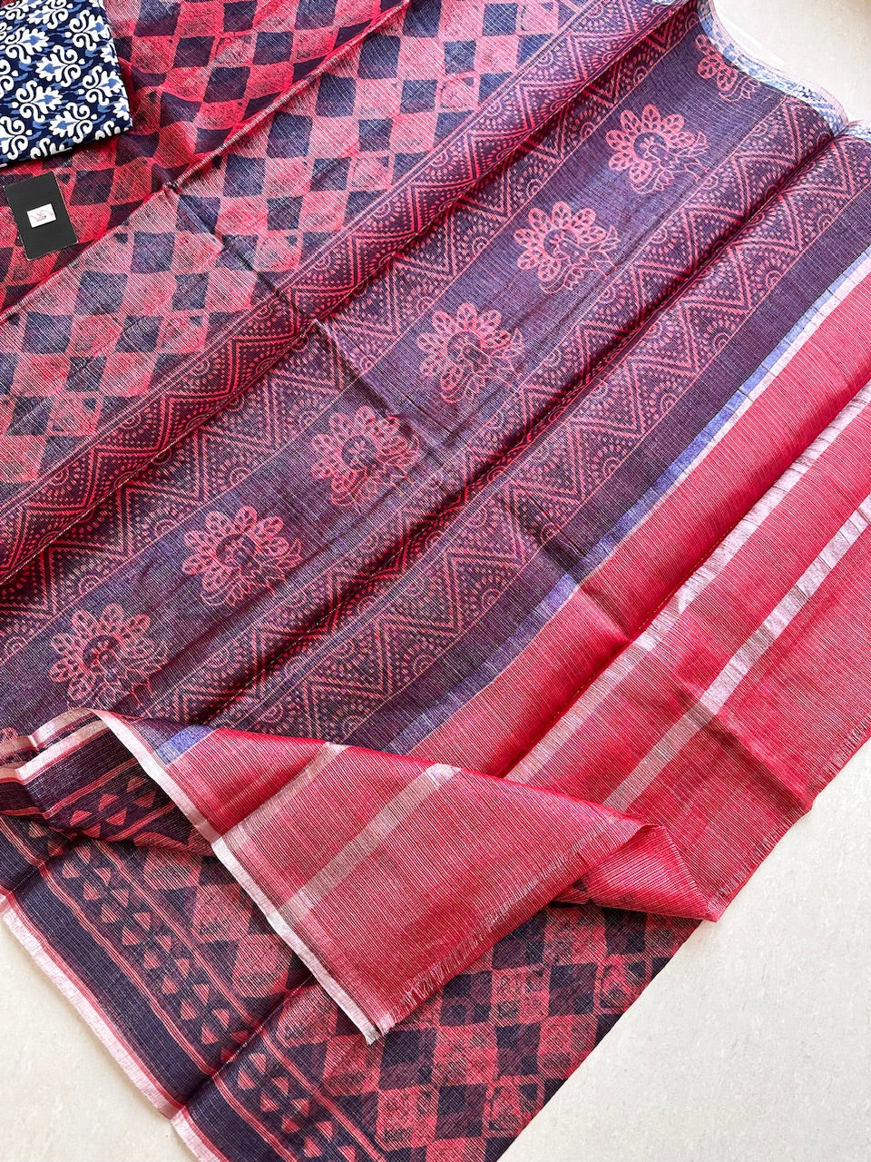 HandBlock Printed Kota Cotton Doria Tissue Saree