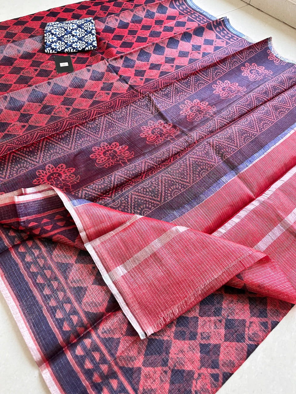 HandBlock Printed Kota Cotton Doria Tissue Saree