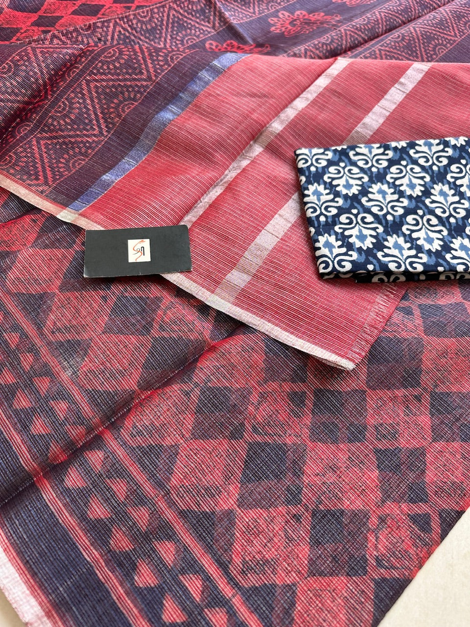 HandBlock Printed Kota Cotton Doria Tissue Saree